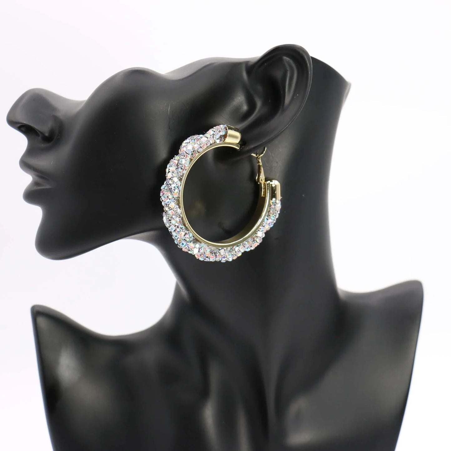 Iridescent Medium Twisted Bling Hoops