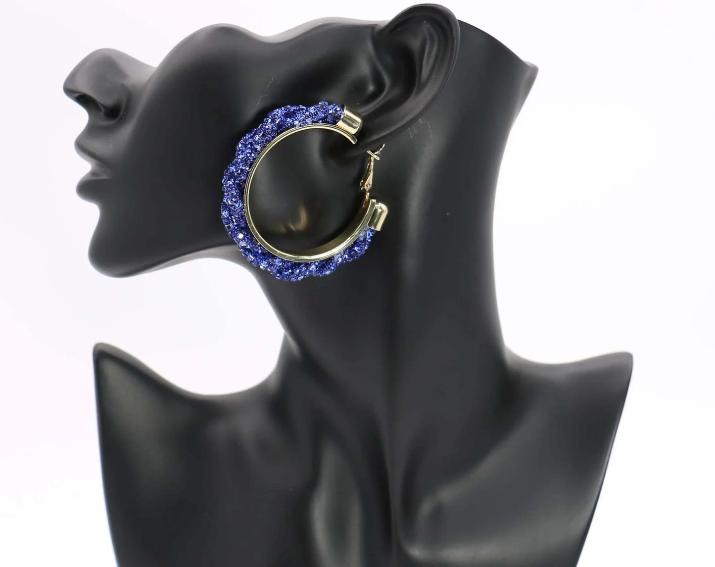 Blue Medium Twisted Bling Hoops