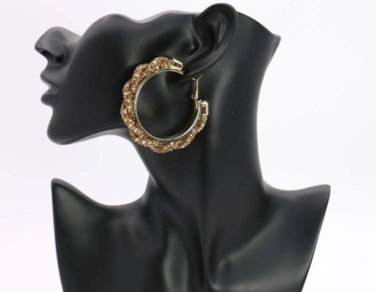 Gold Medium Twisted Bling Hoops