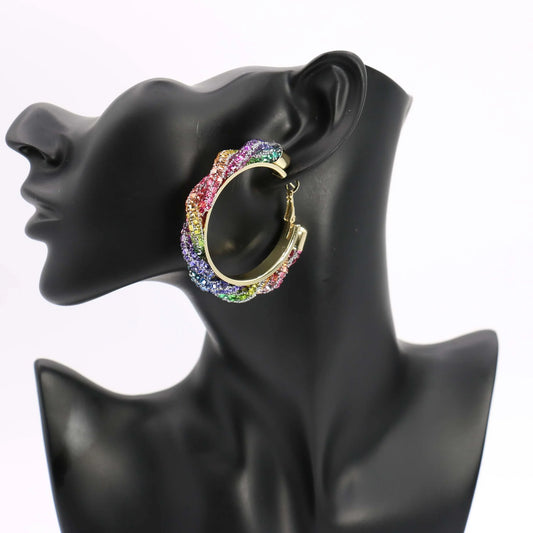 Rainbow Medium Twisted Bling Hoops