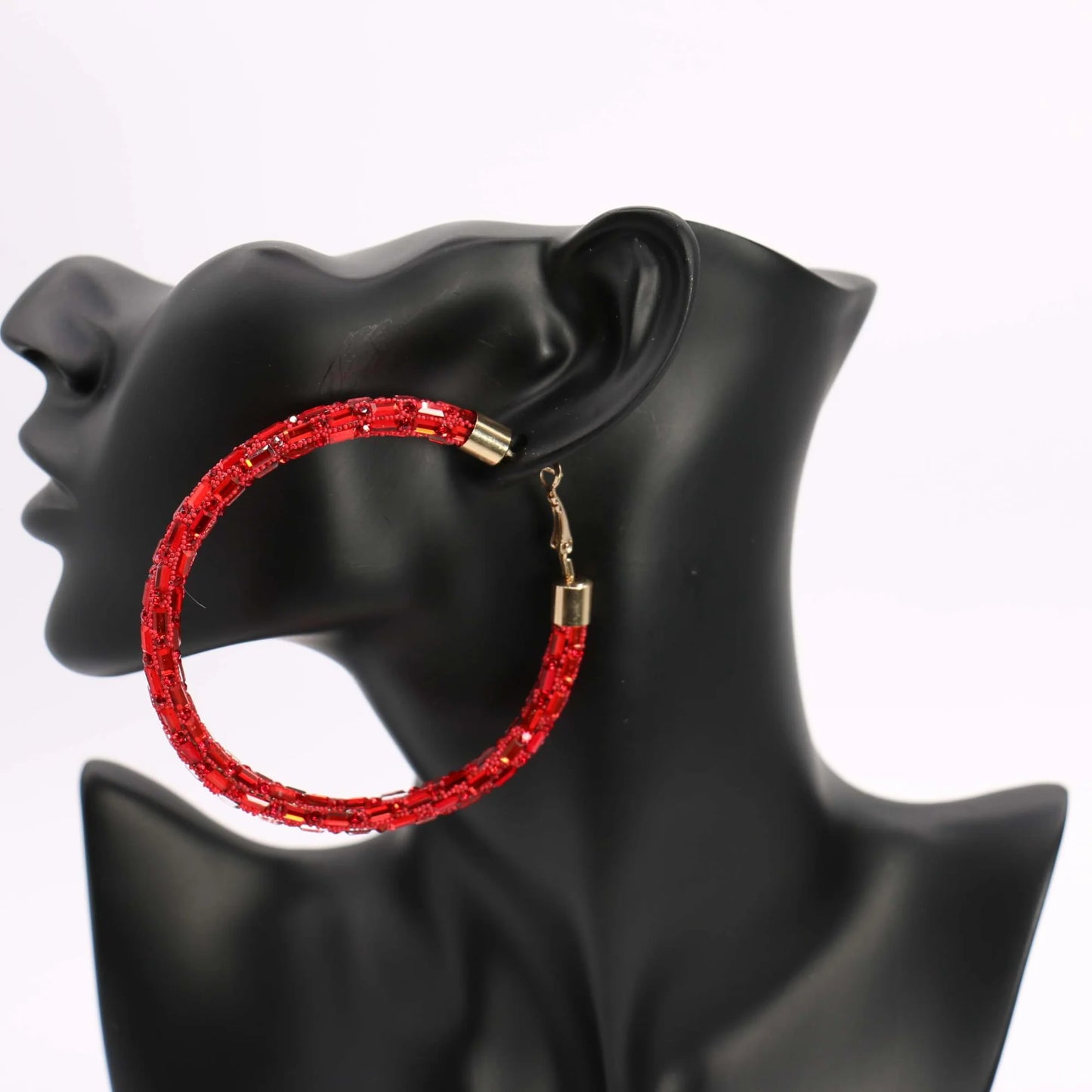 Red Stone Bling Hoops