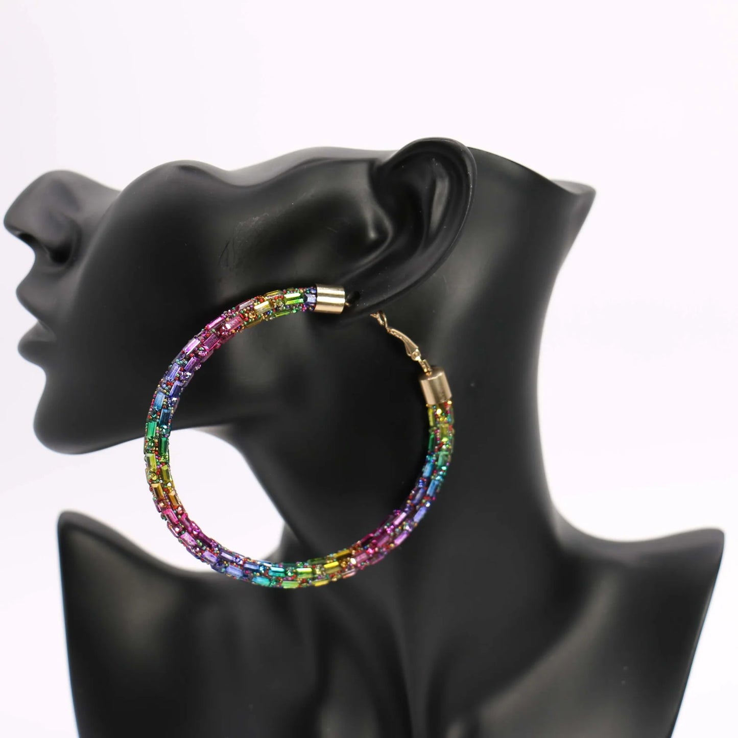 Rainbow Stone Bling Hoops