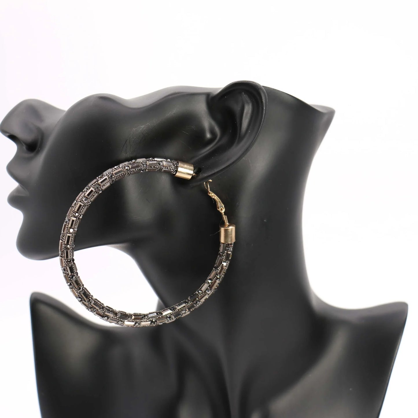 Hematite Stone Bling Hoops