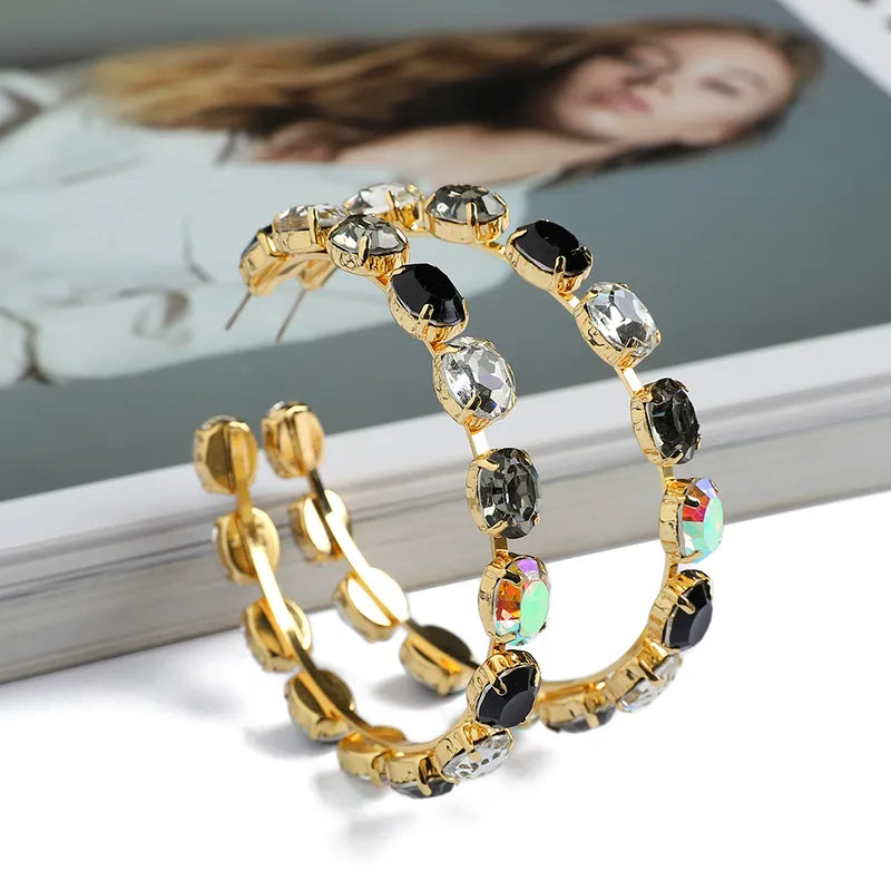 Black/Iridescent Rhinestone Hoops